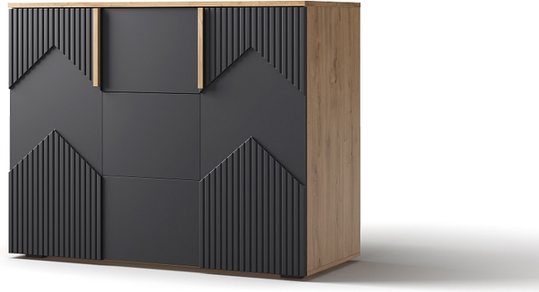 Изображение товара Комплект мебели для спальни Мебель-КМК Оливия 1 КМК 1024 (дуб наварра/MDP 46 шагрень черная)