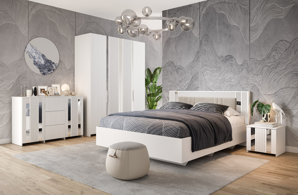 Изображение товара Комплект мебели для спальни Мебель-КМК Харди 5 КМК 1008 (белый текстурный/М3 ясень белый текстурный)