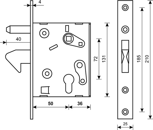 Изображение товара Замок врезной БУЛАТ ЗВ4-1К.50.72.25.04 (хром)