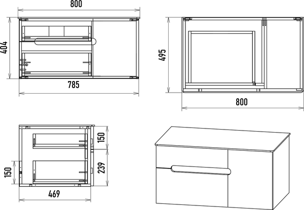 Изображение товара Тумба под умывальник Brevita Pallisandro 80 / PAL-50080-501П2Я