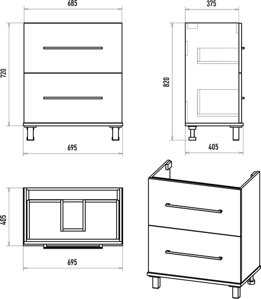 Изображение товара Тумба с умывальником Misty Модерн 70 / П-Мод07070-011Пр+Р-Евв14070-Д