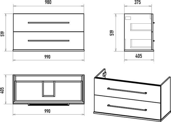 Изображение товара Тумба с умывальником Misty Модерн 100 / П-Мод09100-011Пр+Р-Евв14100-Д