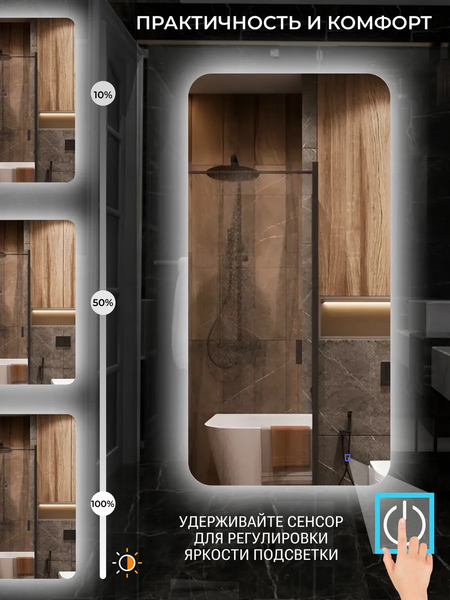 Изображение товара Зеркало Emze Smartphone 50x100 / LED.SMART.50.100.4K (с подсветкой)