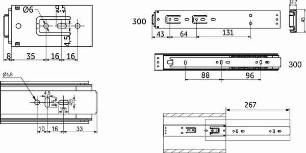 Изображение товара Комплект направляющих мебельных AKS 114 788 шариковые L-300 (push to open)