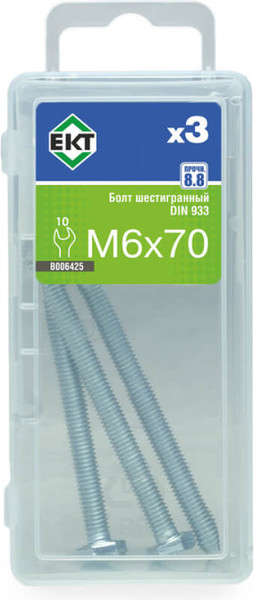 Изображение товара Болт ЕКТ 6х70 8.8 DIN 933 / B006425 (3шт)
