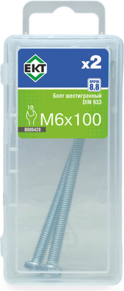 Изображение товара Болт ЕКТ 6х100 8.8 DIN 933 / B006428 (2шт)