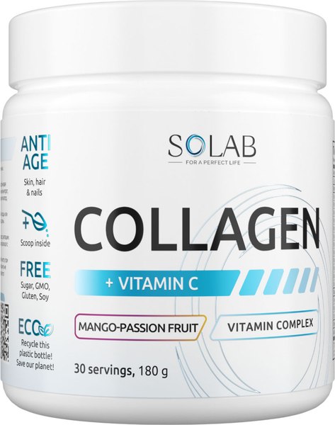 Изображение товара Коллаген SOLAB С витамином С (180г, манго/маракуйа)