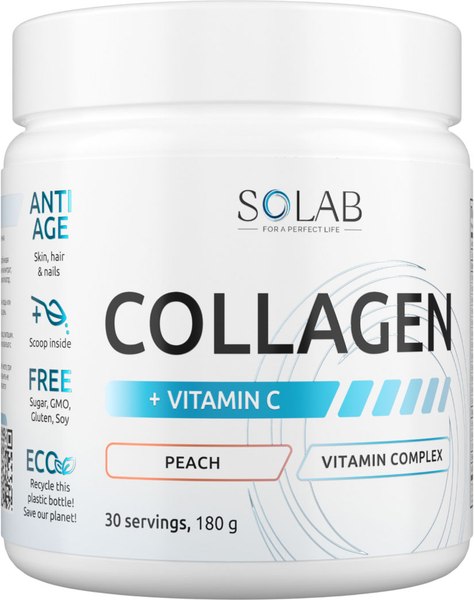 Изображение товара Коллаген SOLAB С витамином С (180г, персик)