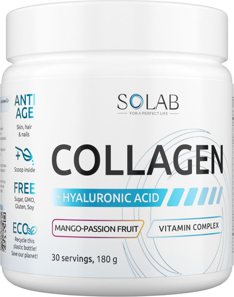 Изображение товара Коллаген SOLAB С гиалуроновой кислотой и витамином С (180г, манго/маракуйа)