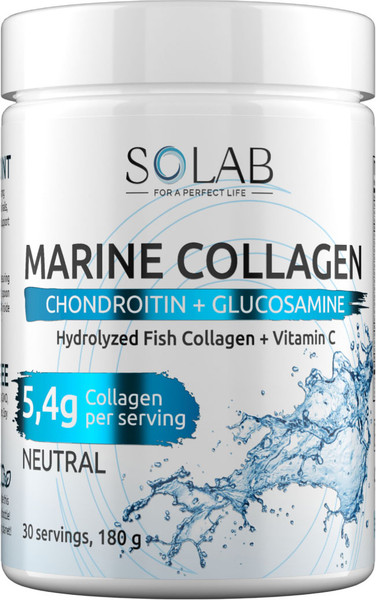 Изображение товара Коллаген SOLAB Морской с хондроитином, глюкозамином и витамином C (180г. нейтральный)
