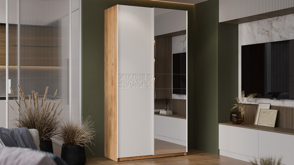 Изображение товара Шкаф-купе ТриЯ Оскар Скания Т2 1200 / 268570 (ручка белая/дуб крафт золотой/белый снег/белый матовый)