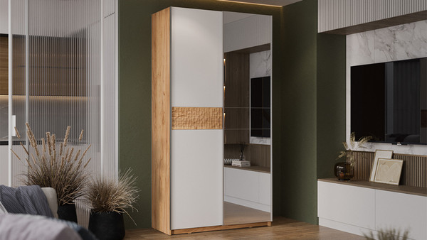 Изображение товара Шкаф-купе ТриЯ Оскар Скания Т2 1200 / 268579 (ручка серебро/дуб крафт золотой/белый снег/дуб тортугга)