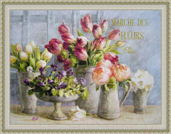 Изображение товара Картина Декарт Букеты с тюльпанами и пионами 8Л1336 (в раме)