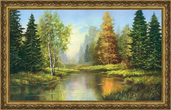 Изображение товара Картина Декарт Речка в хвойном лесу 8Л0174 (в раме)
