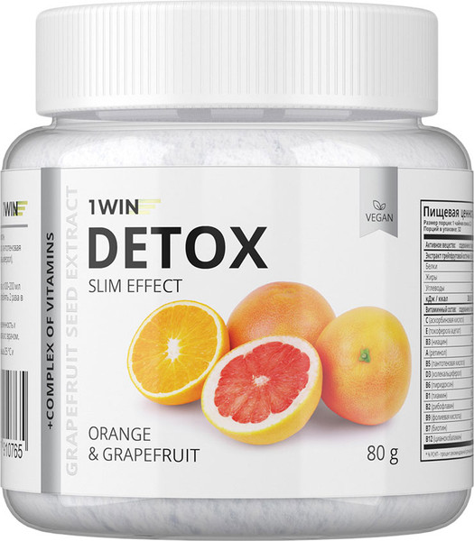 Изображение товара Комплексная пищевая добавка 1WIN Detox Slim Effect с экстрактом грейпфрутовой косточки (80г, апельсин/грейпфрут)