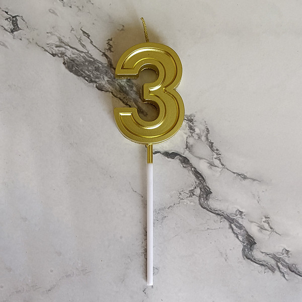 Изображение товара Свеча для торта S.G. Home Цифра 3 на шпажке SG-CC-N3 (золото)