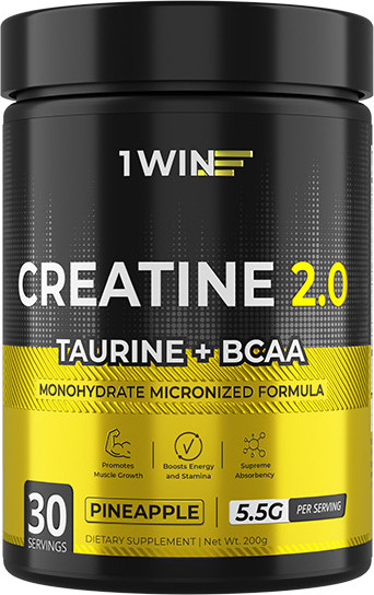 Изображение товара Креатин 1WIN Моногидрат с таурин, ВСАА (200г, ананас)