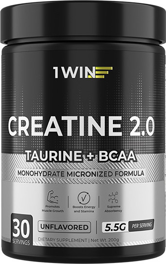 Изображение товара Креатин 1WIN Моногидрат с таурин, ВСАА (200г, нейтральный)