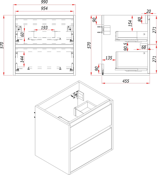 Изображение товара Тумба с умывальником ЗОВ Парма 100 / P100LAN0MAMC1B-LDSPH6002 (аттик)