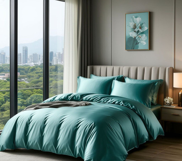 Изображение товара Комплект постельного белья LUXOR №16-5114 (N) 2.0 с европростыней (зеленый, сатин гл/кр)