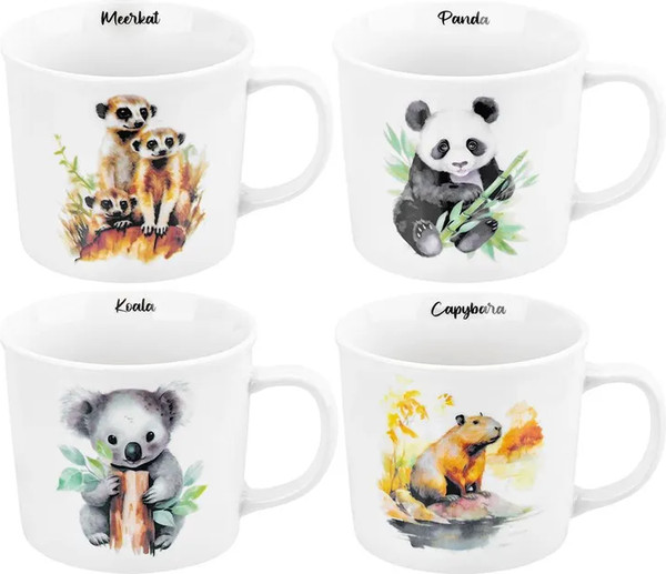 Изображение товара Набор кружек Elan Gallery New Bone China Сурикаты+Капибара+Панда+Коала / 230252-4