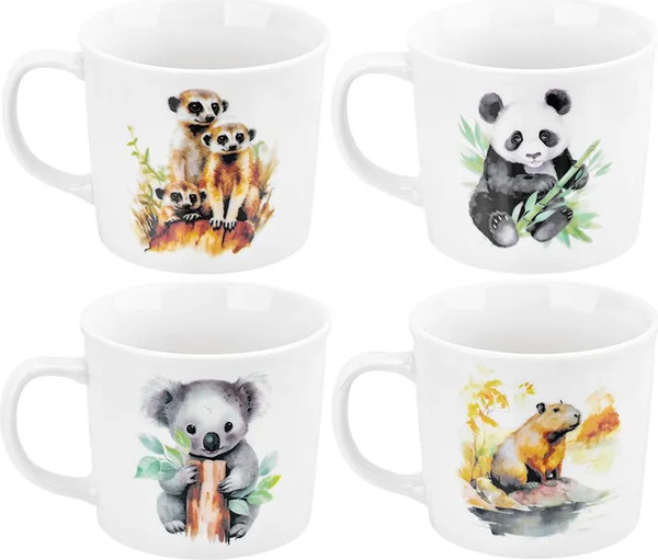 Изображение товара Набор кружек Elan Gallery New Bone China Сурикаты+Капибара+Панда+Коала / 230252-4