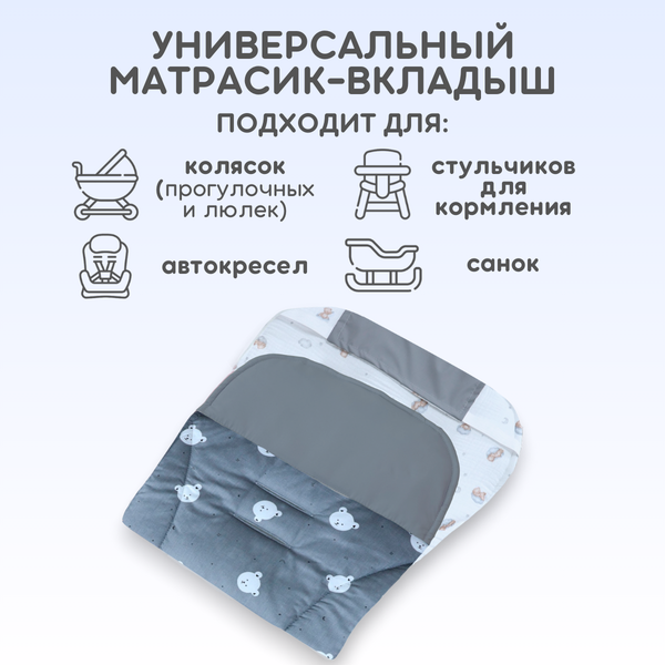 Изображение товара Вкладыш для коляски Bubago КМ1 BG 169-2 (серый мишки)