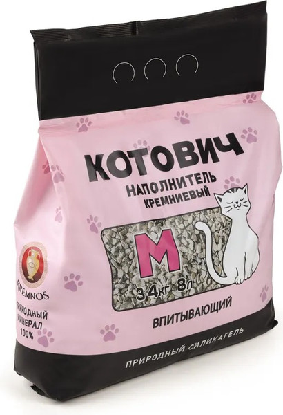 Изображение товара Наполнитель для туалета Kremnos Котович Кремниевый (3.4кг, розовый)