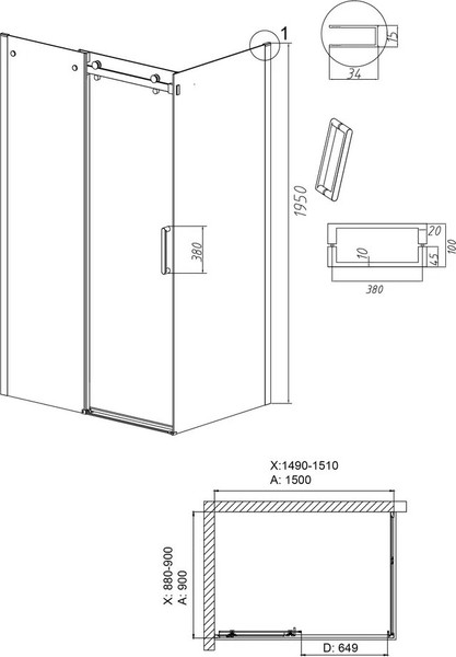 Изображение товара Душевой уголок Grossman Classic 150x90x195 / 120.K33.04.1590.10.00 (хром/стекло прозрачное)