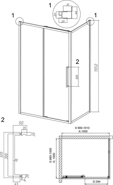 Изображение товара Душевой уголок Grossman Cosmo 100x100x195 / 120.K33.02.1010.21.02 (черный матовый/стекло шиншилла)