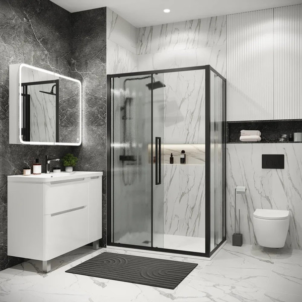 Изображение товара Душевой уголок Grossman Cosmo 100x100x195 / 120.K33.02.1010.21.02 (черный матовый/стекло шиншилла)