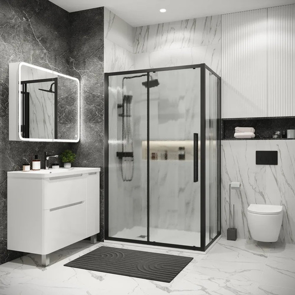 Изображение товара Душевой уголок Grossman Cosmo 100x100x195 / 120.K33.02.1010.21.02 (черный матовый/стекло шиншилла)