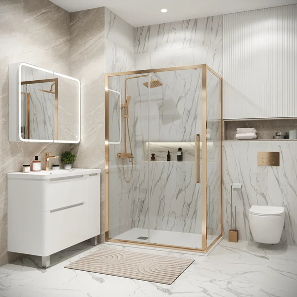 Изображение товара Душевой уголок Grossman Cosmo 100x100x195 / 120.K33.02.1010.32.00 (золото сатин/стекло прозрачное)