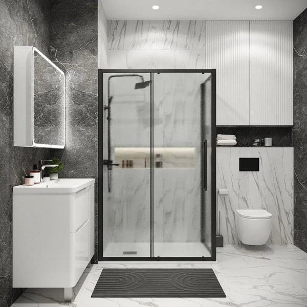 Изображение товара Душевой уголок Grossman Cosmo 110x100x195 / 120.K33.02.1110.21.02 (черный матовый/стекло шиншилла)