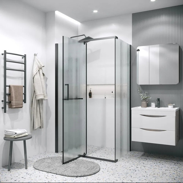 Изображение товара Душевой уголок Grossman Pragma 100x100x195 / 120.K33.03.1010.21.02 (черный матовый/стекло шиншилла)