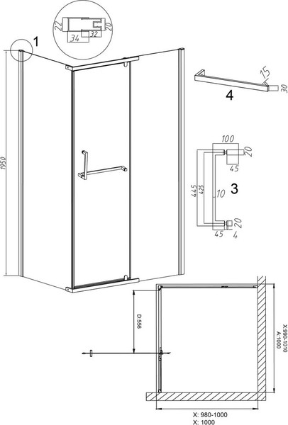 Изображение товара Душевой уголок Grossman Pragma 100x100x195 / 120.K33.03.1010.21.02 (черный матовый/стекло шиншилла)