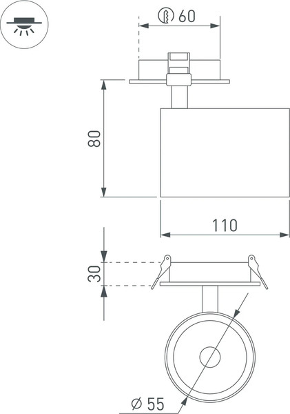 Изображение товара Спот Arlight LGD-LUMOS-R55-9W Warm3000 WH 25deg 230V / 034146