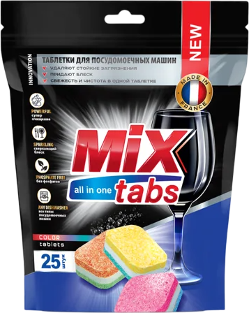 Изображение товара Таблетки для посудомоечных машин Mix Tabs All in One (25шт)