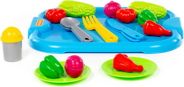 Изображение товара Набор игрушечной посуды Полесье С голубым подносом и набором продуктов / 71839