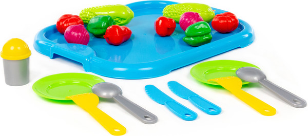 Изображение товара Набор игрушечной посуды Полесье С голубым подносом и набором продуктов / 71839