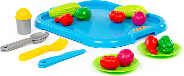 Изображение товара Набор игрушечной посуды Полесье С голубым подносом и набором продуктов / 71839