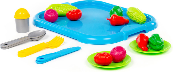 Изображение товара Набор игрушечной посуды Полесье С голубым подносом и набором продуктов / 71839