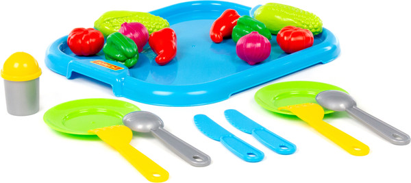 Изображение товара Набор игрушечной посуды Полесье С голубым подносом и набором продуктов / 71839