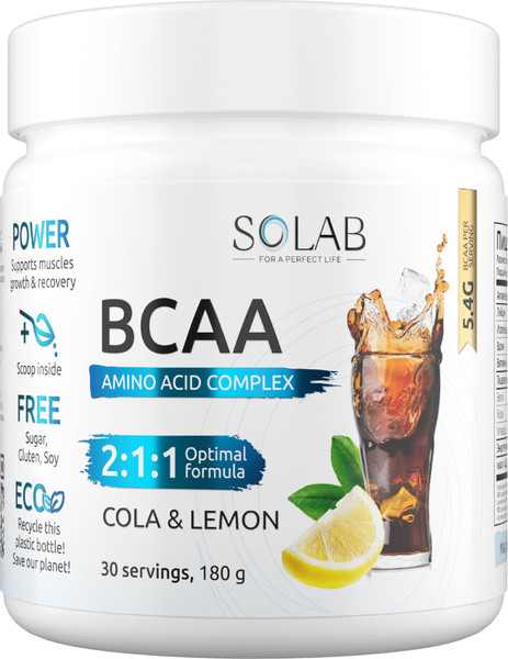 Изображение товара Аминокислоты BCAA SOLAB 2:1:1 (180г, кола/лимон)