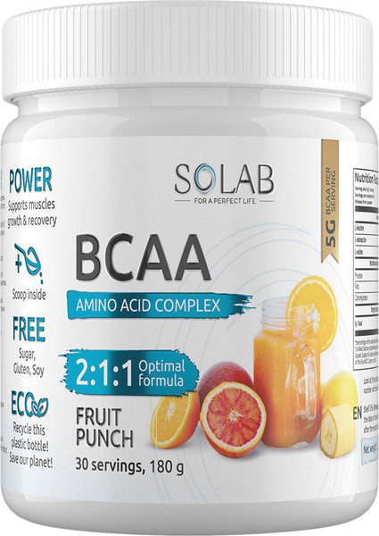 Изображение товара Аминокислоты BCAA SOLAB 2:1:1 (180г, фруктовый пунш)