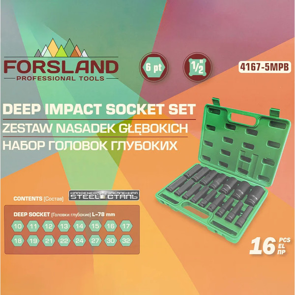 Изображение товара Набор головок слесарных Forsland 4167-5MPB (65459)
