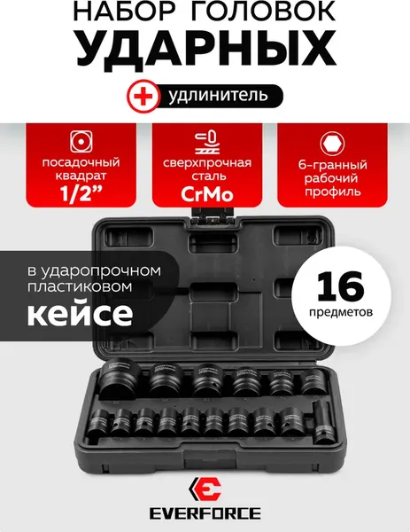 Изображение товара Набор головок слесарных Everforce EF-4177-5MPB (65465)