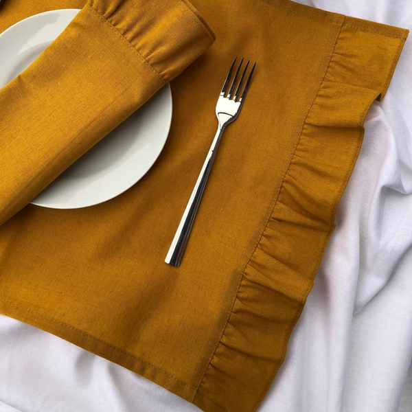 Изображение товара Набор сервировочных салфеток ОМурМебель 50x35см с рюшами (2шт, горчичный)