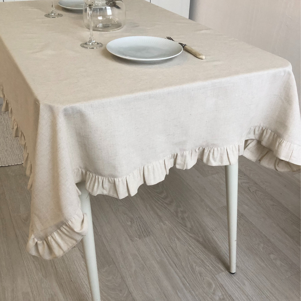 Изображение товара Скатерть ОМурМебель 150x120см прямоугольная с рюшами (серый)