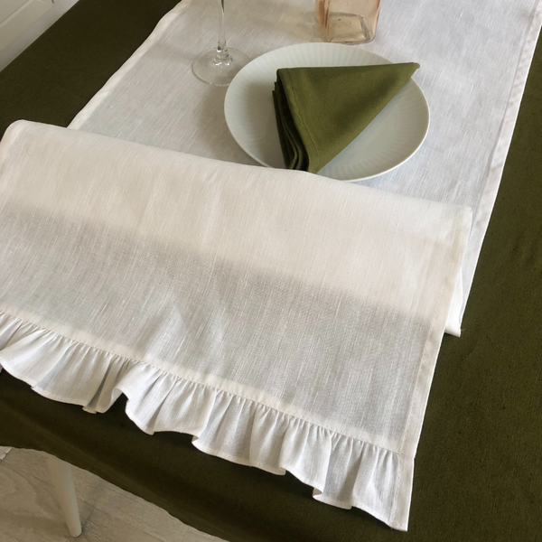 Изображение товара Дорожка на стол ОМурМебель 140x40см с рюшами (белый)